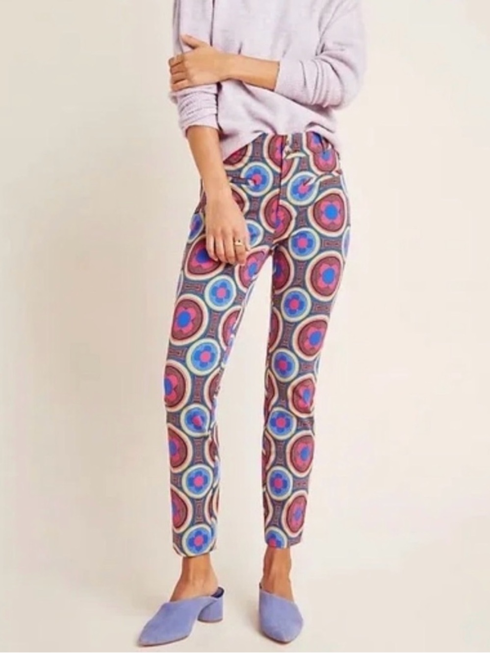 Anthropologie 2 Essential Slim Trouser Pants Mod Retro Floral Printed Motif Crop